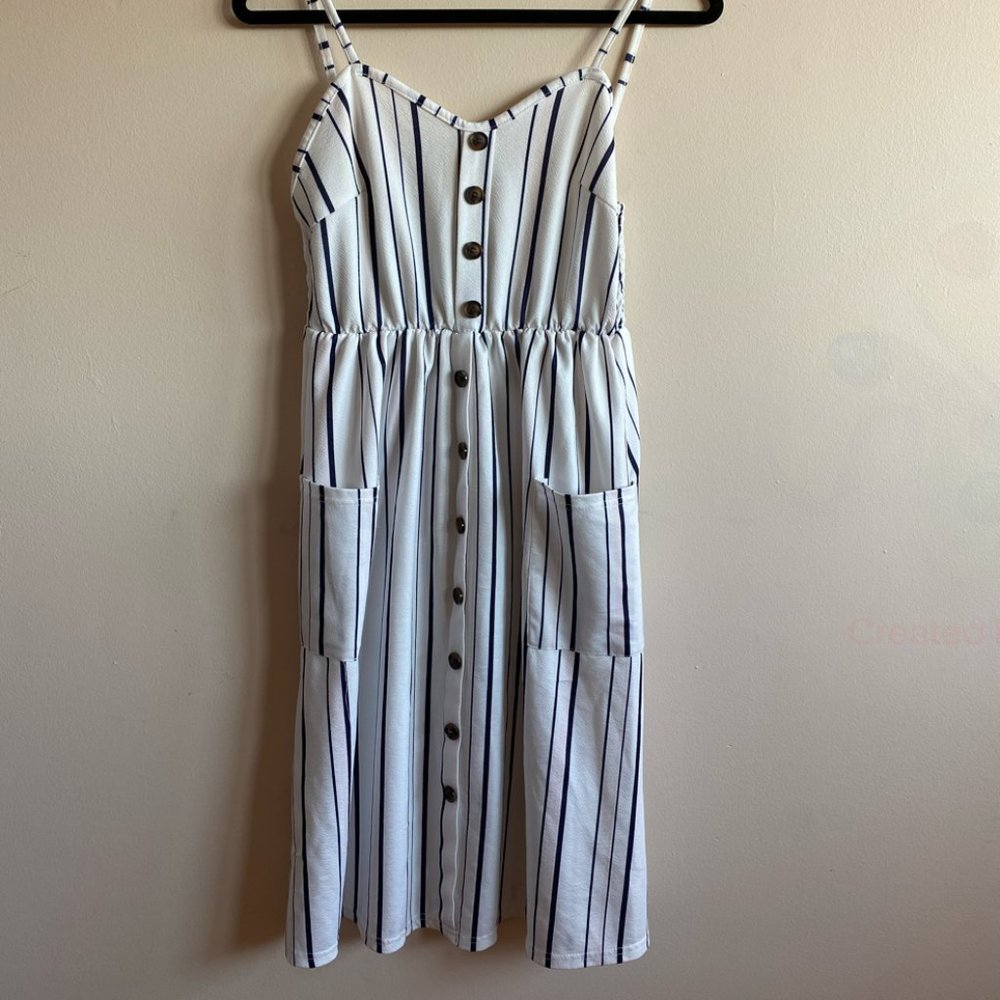 Summer Floral Bohemian Spaghetti Strap Button Down Swing Midi Dress with Pockets
